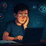 Student nervous during online assessments with AI proctoring monitoring.