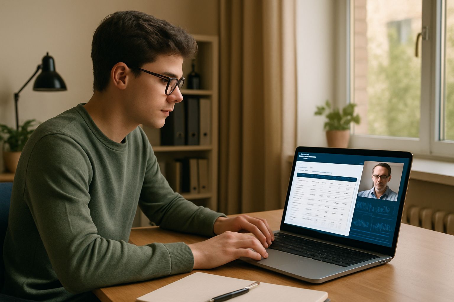 college student with hybrid exam online monitoring software displayed on laptop