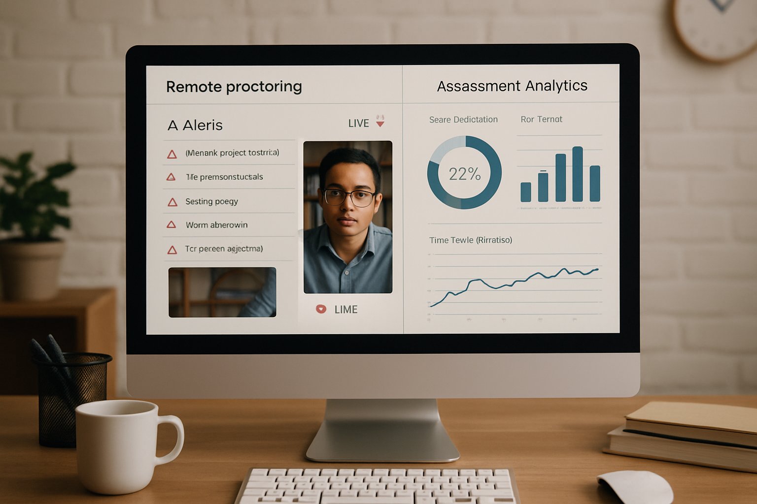 Remote proctoring software dashboard with AI alerts and analytics interface