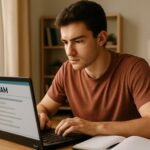 Student using browser lockdown solution for online exams at home.