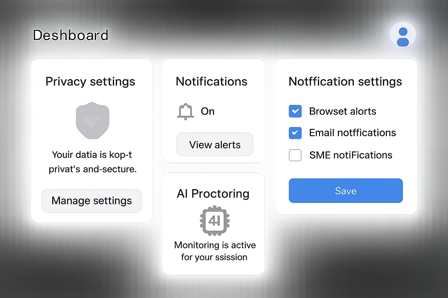 User-focused AI proctoring dashboard with enhanced privacy controls.
