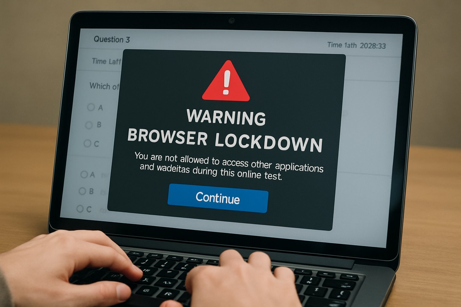 Remote Online Proctoring browser lockdown feature in action during exam