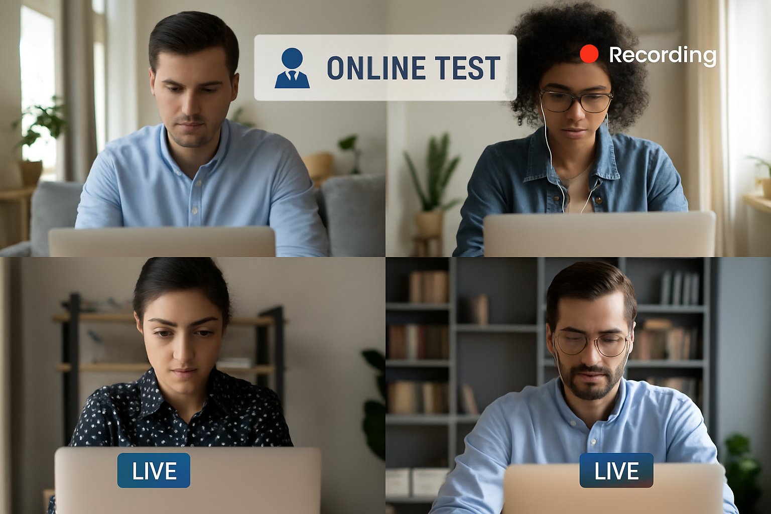 Job applicants participating in online test monitoring during remote recruitment.