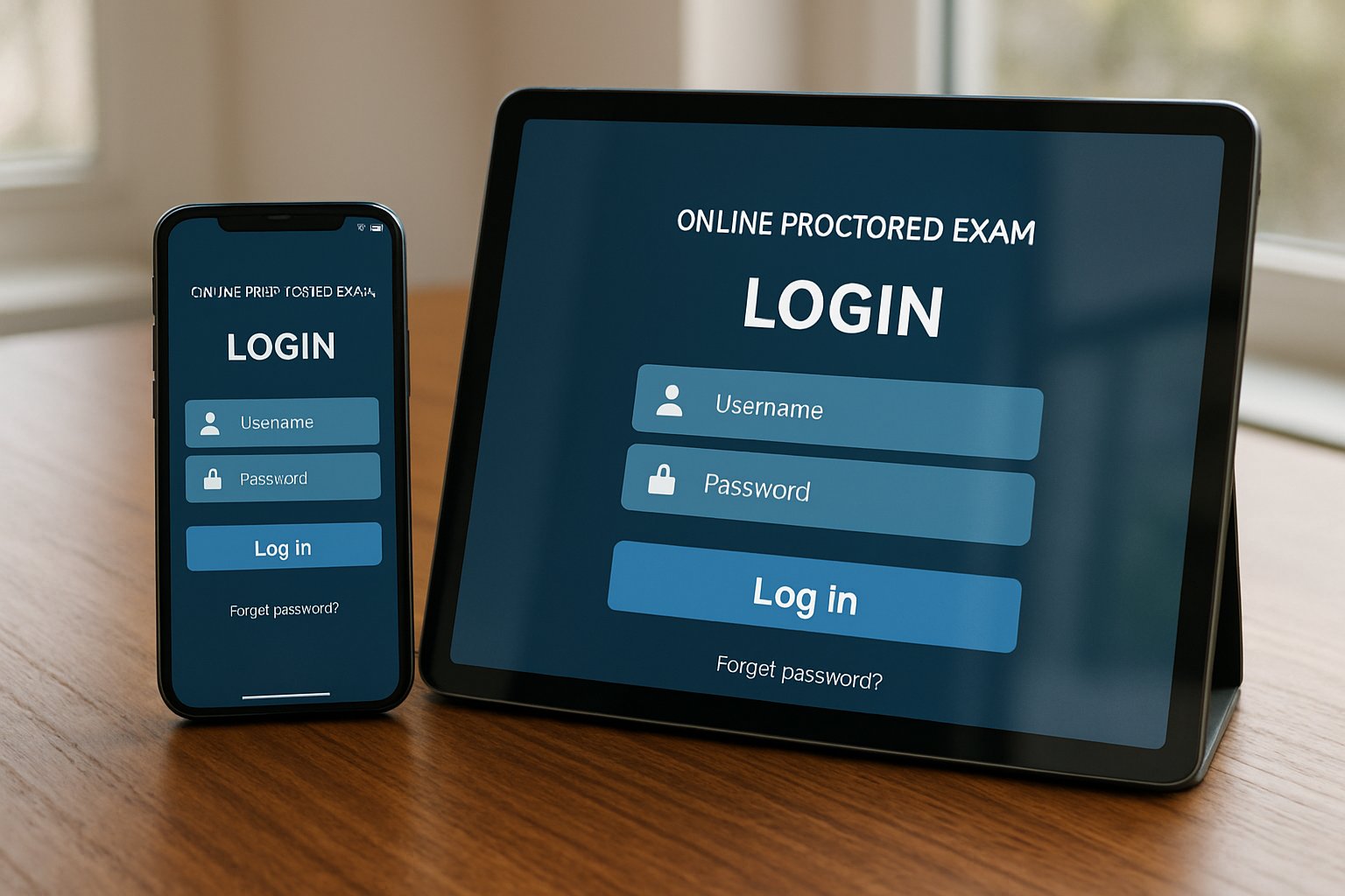 ai proctor exam login screen on smartphone and tablet devices