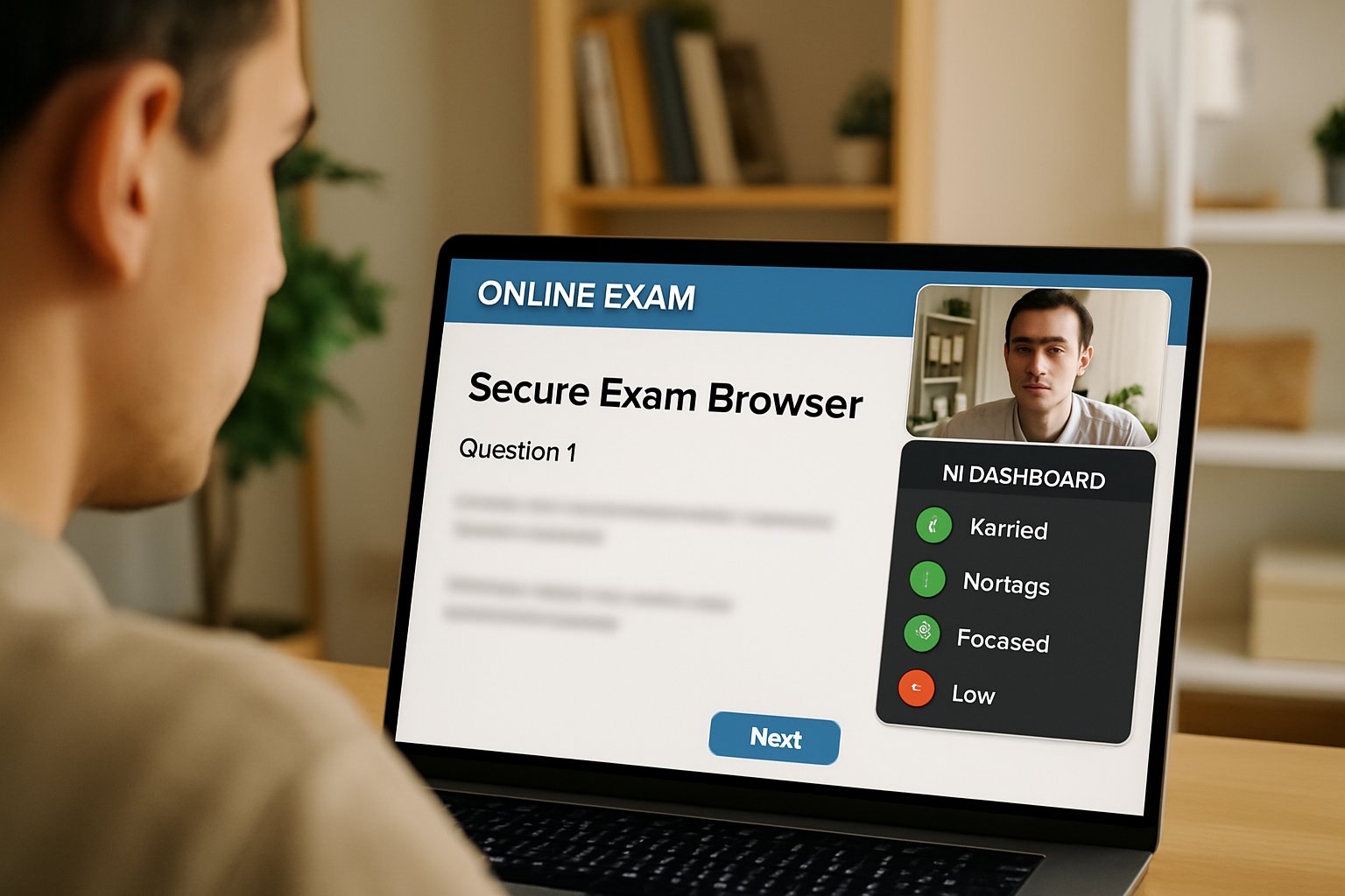 Home test environment using proctoring software for online exam.