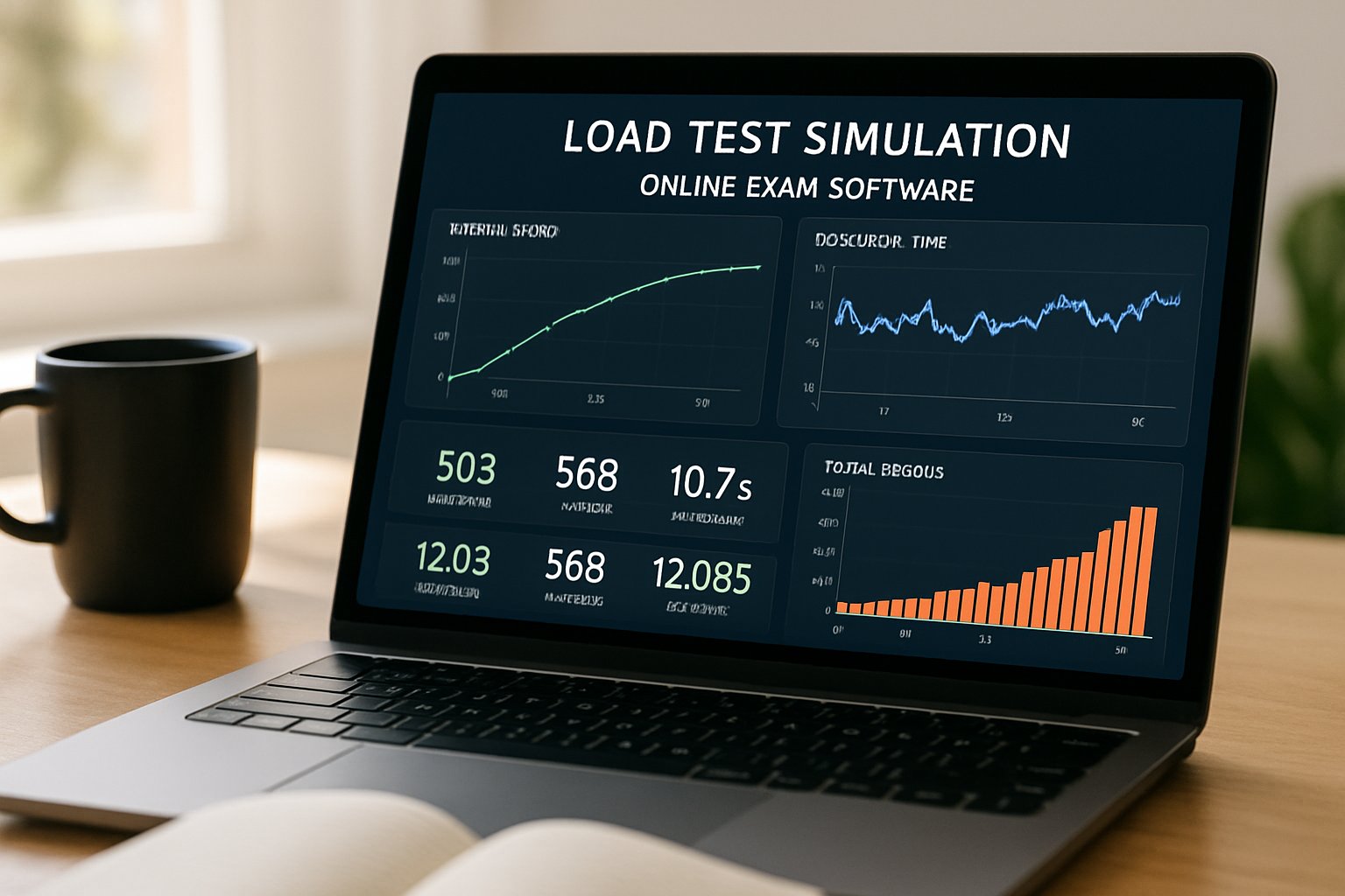 Software for online exam load testing environment with performance graphs.