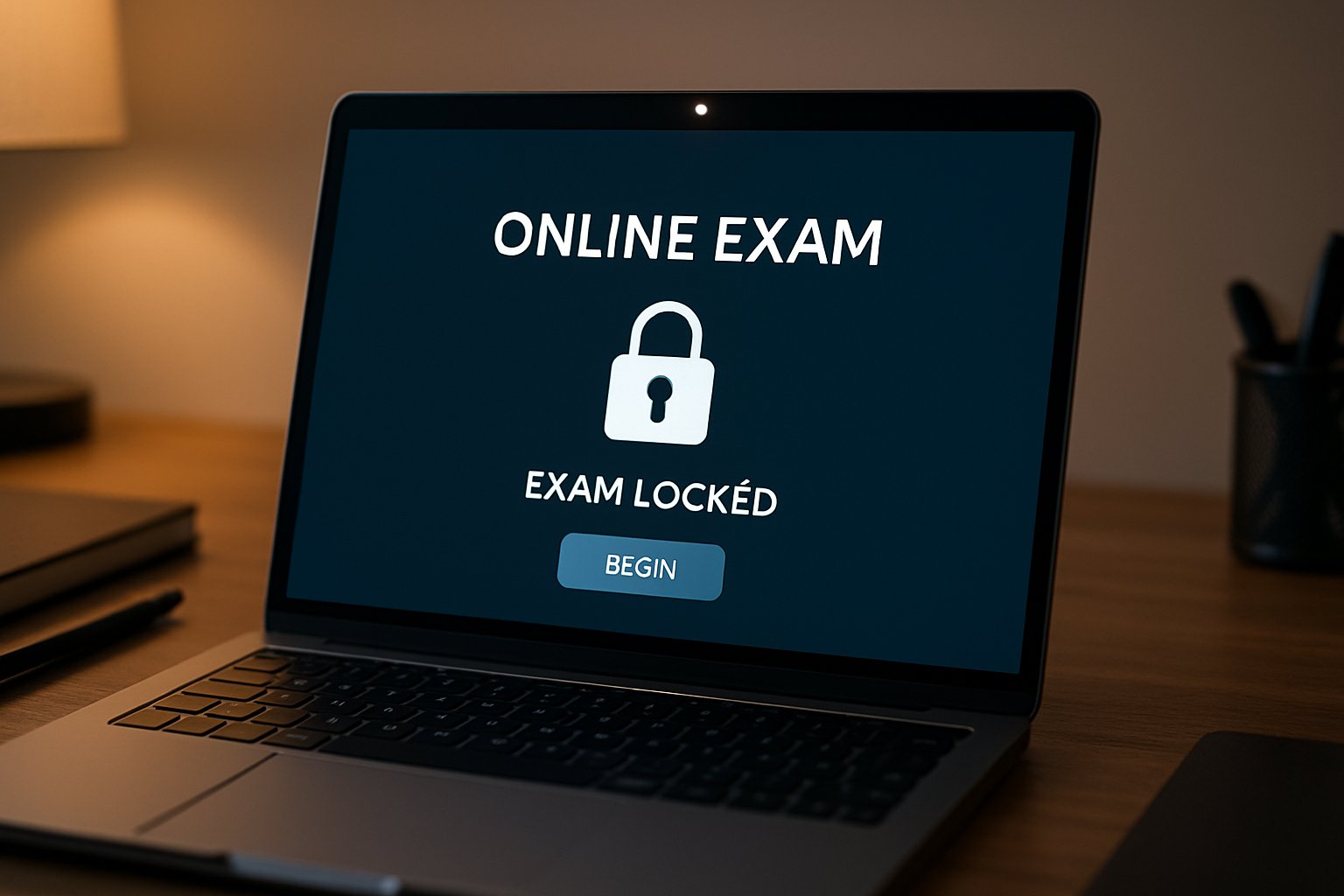 Secure online test interface protected by remote proctor software.