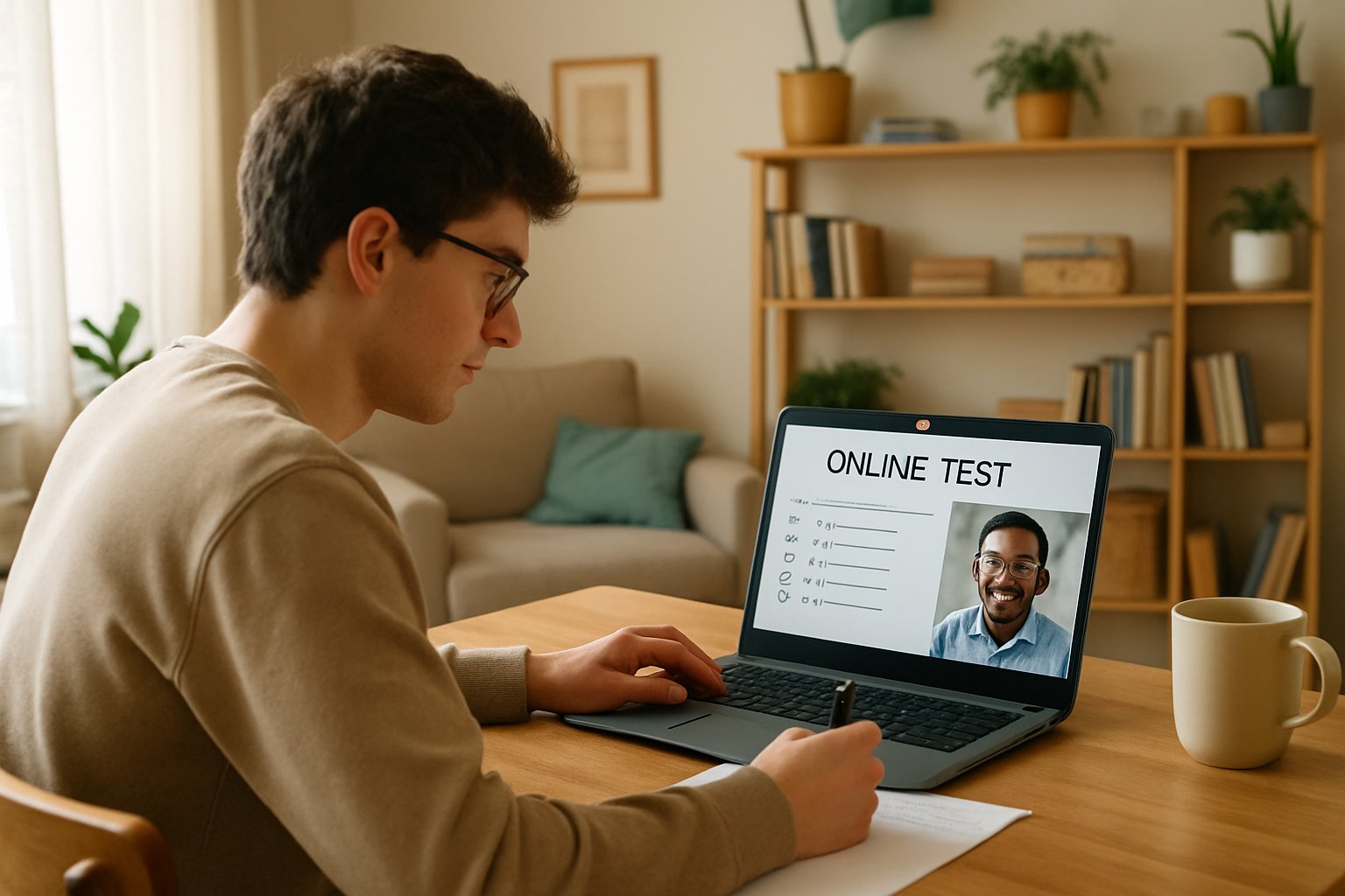 Remote proctor for test monitoring a student’s online exam at home.