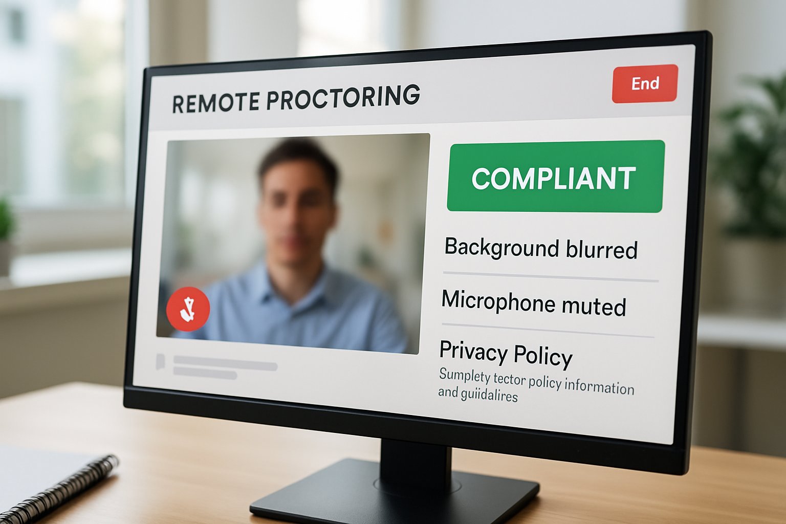 Remote Online Proctoring dashboard interface highlighting privacy controls.
