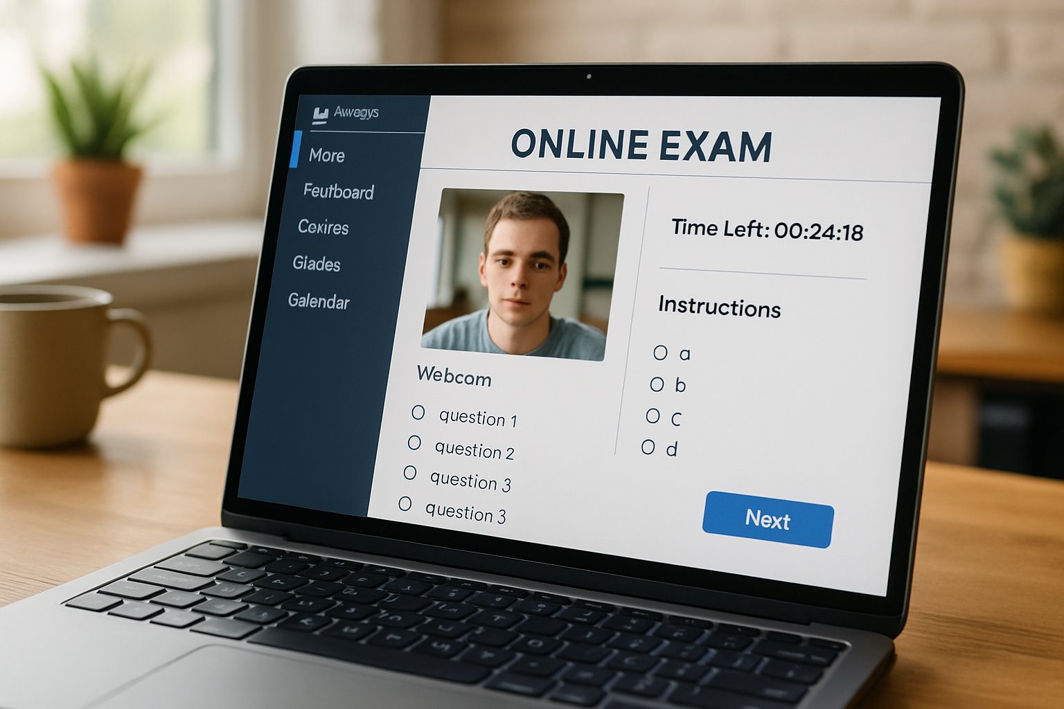 Laptop with online proctoring software for remote exams integrating with LMS