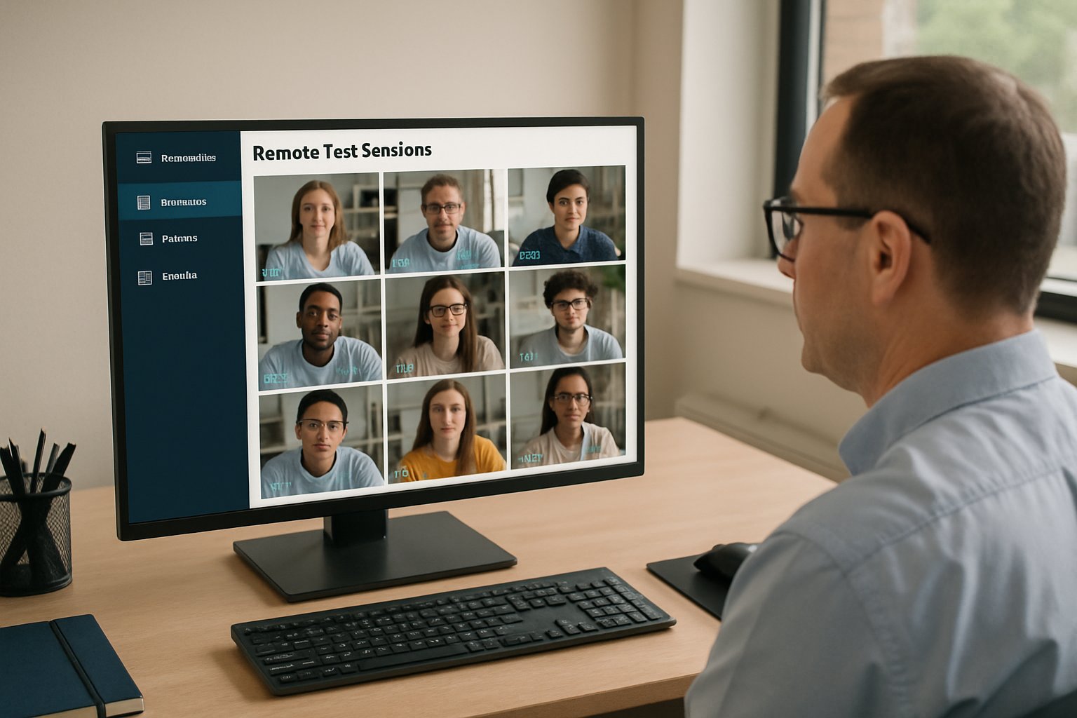 Remote test proctoring monitoring dashboard used in finance and insurance exams
