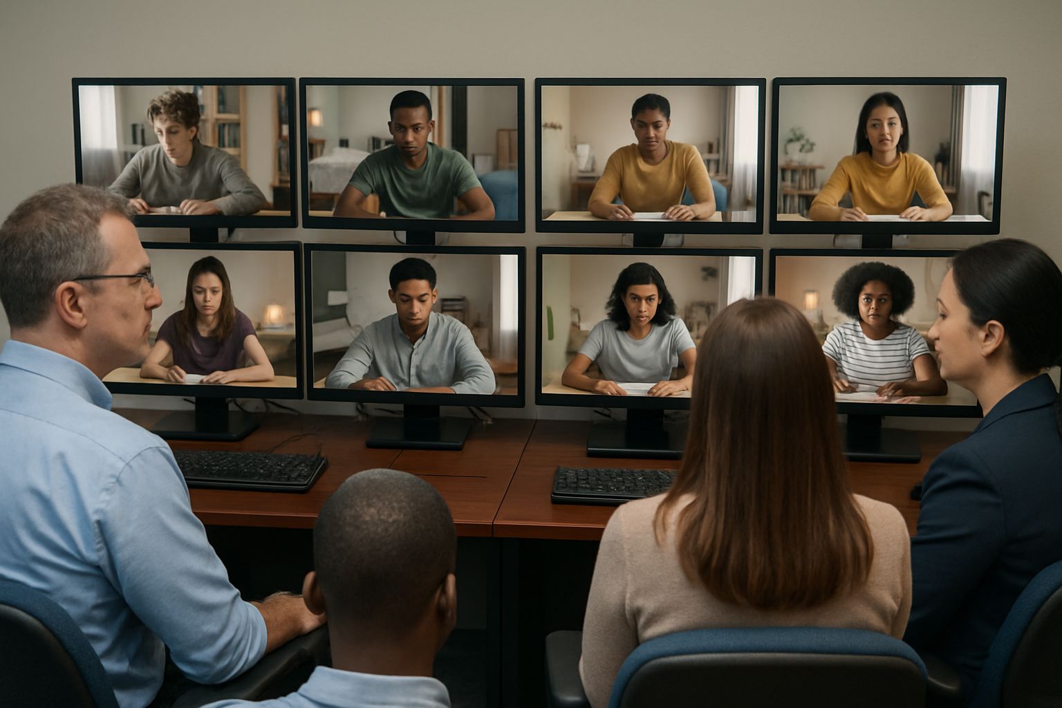 monitoring team overseeing online test monitoring room scans