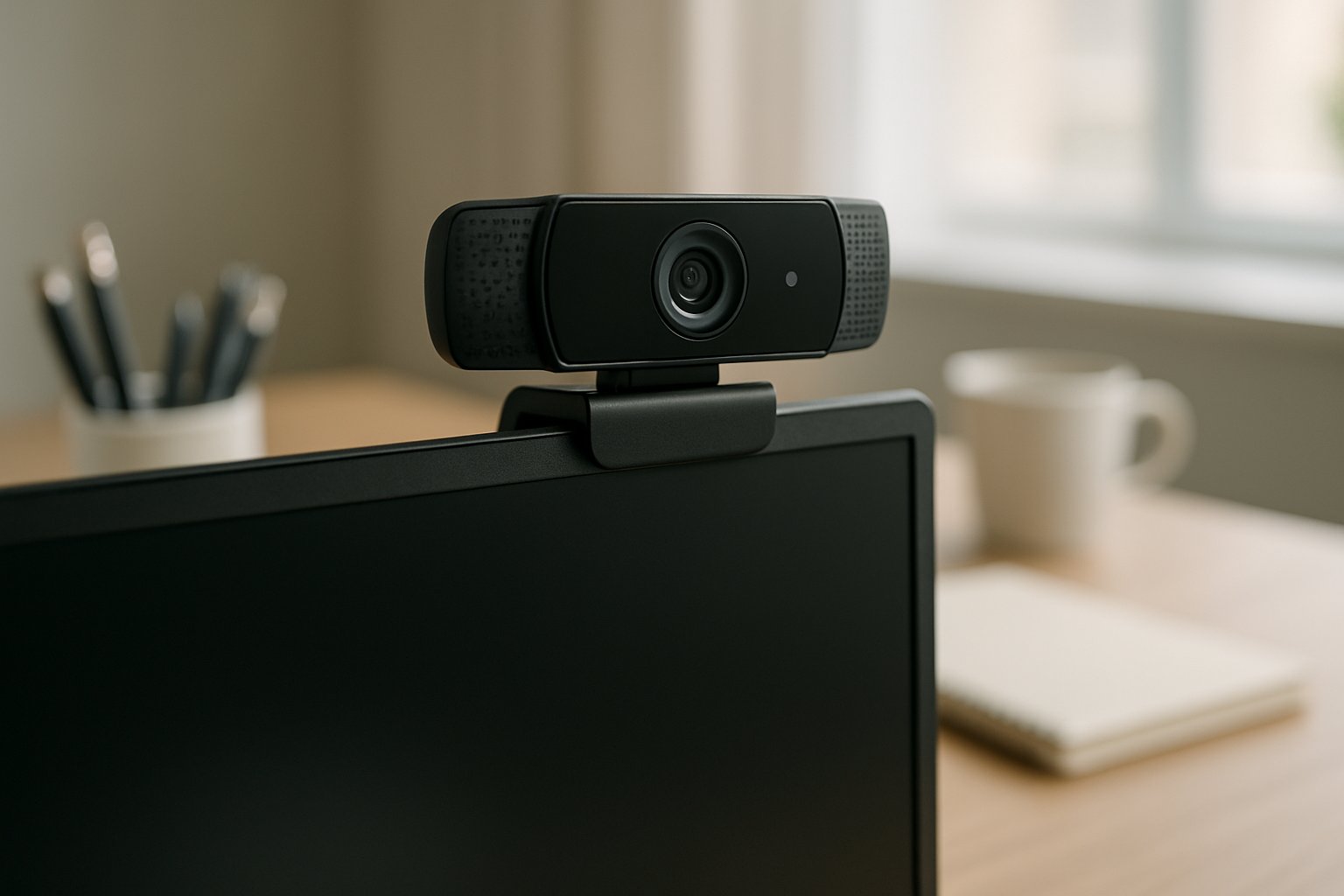 Close-up of webcam setup for proctored online test