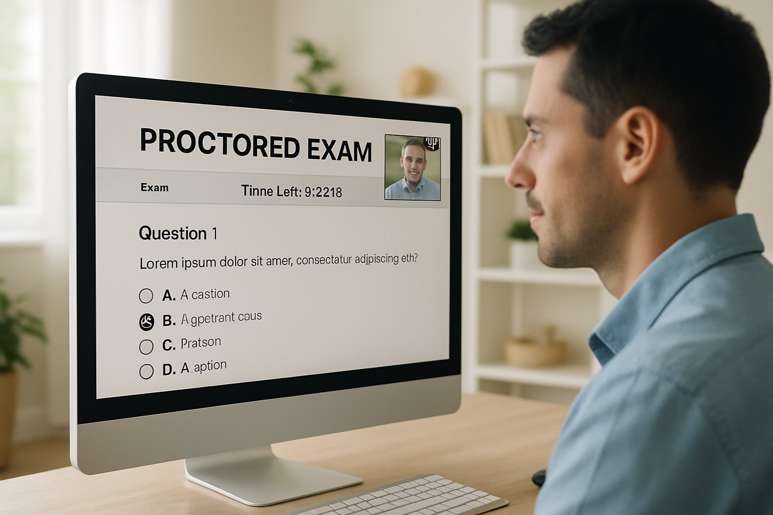 User taking ai proctor exam online from home office