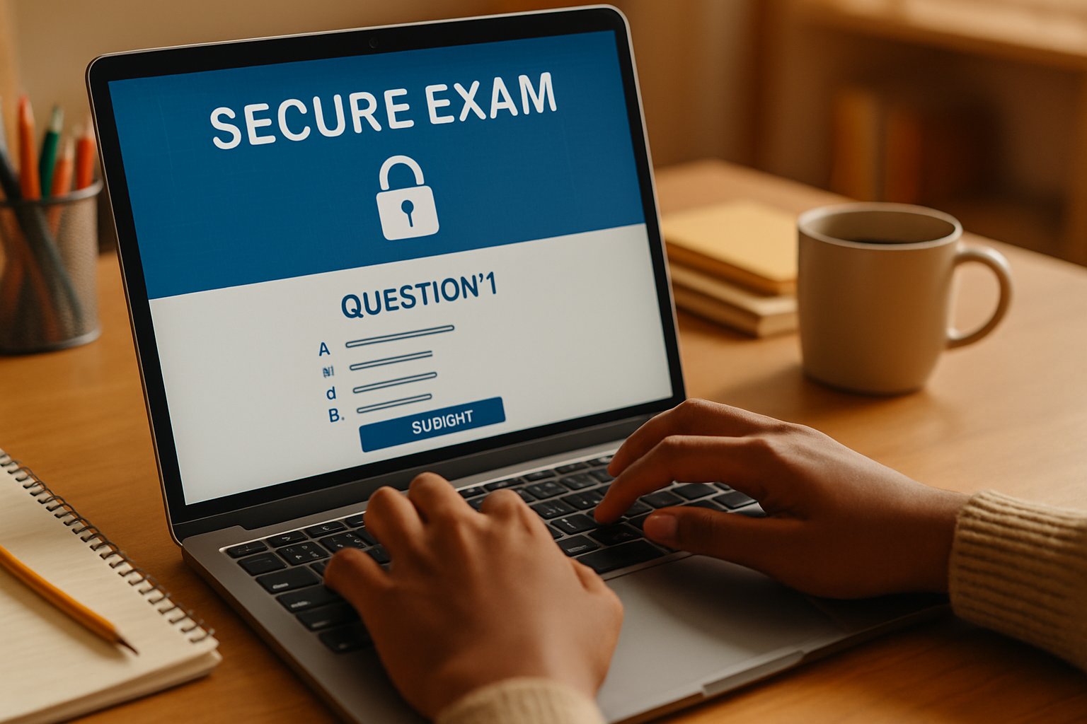 secure software for online exam interface on student's laptop screen