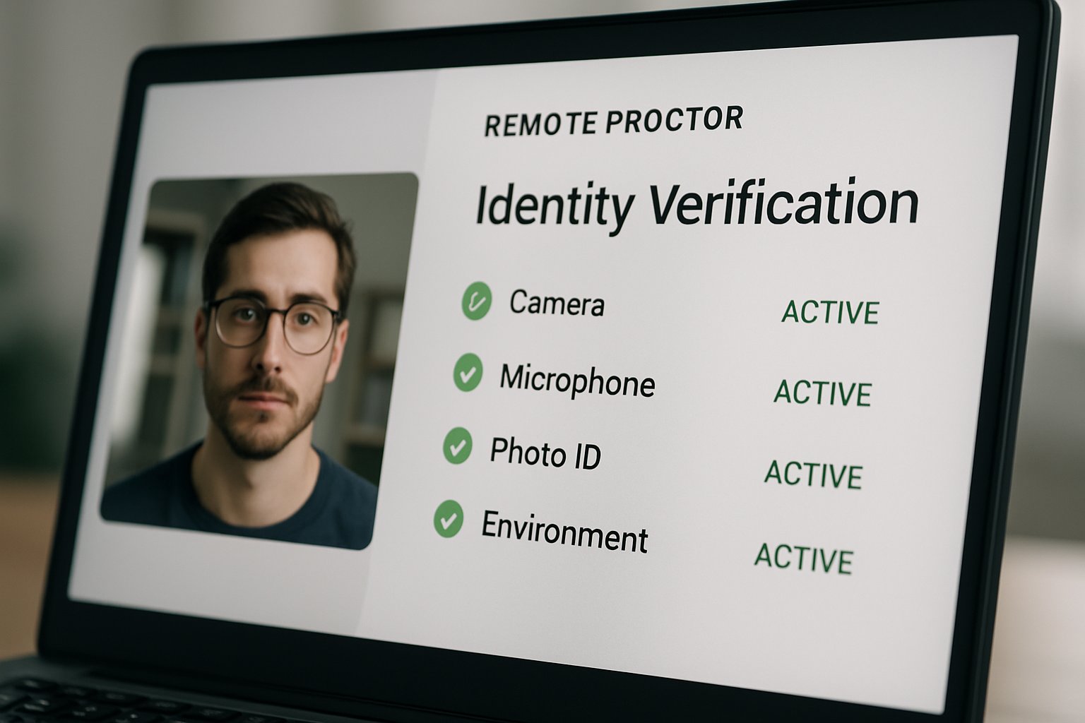 Remote proctor software interface with live identity verification check