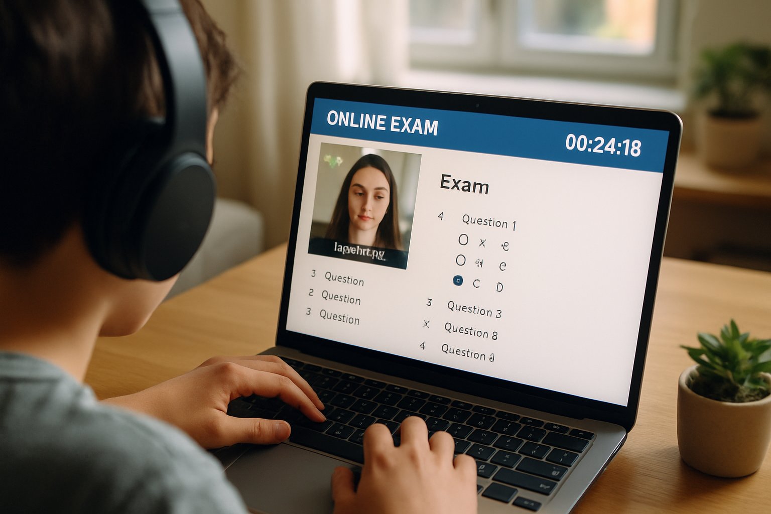 Student uses remote test proctoring service during online exam