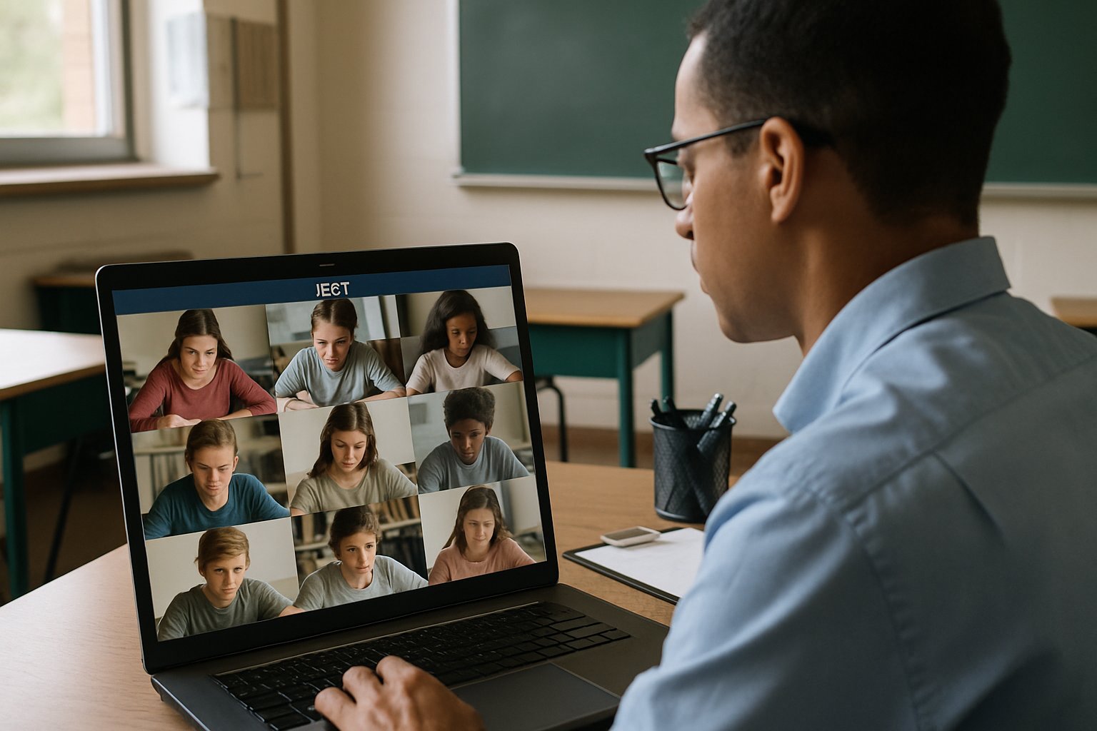 Proctor overseeing students online to become an online exam proctor in a digital classroom setup.