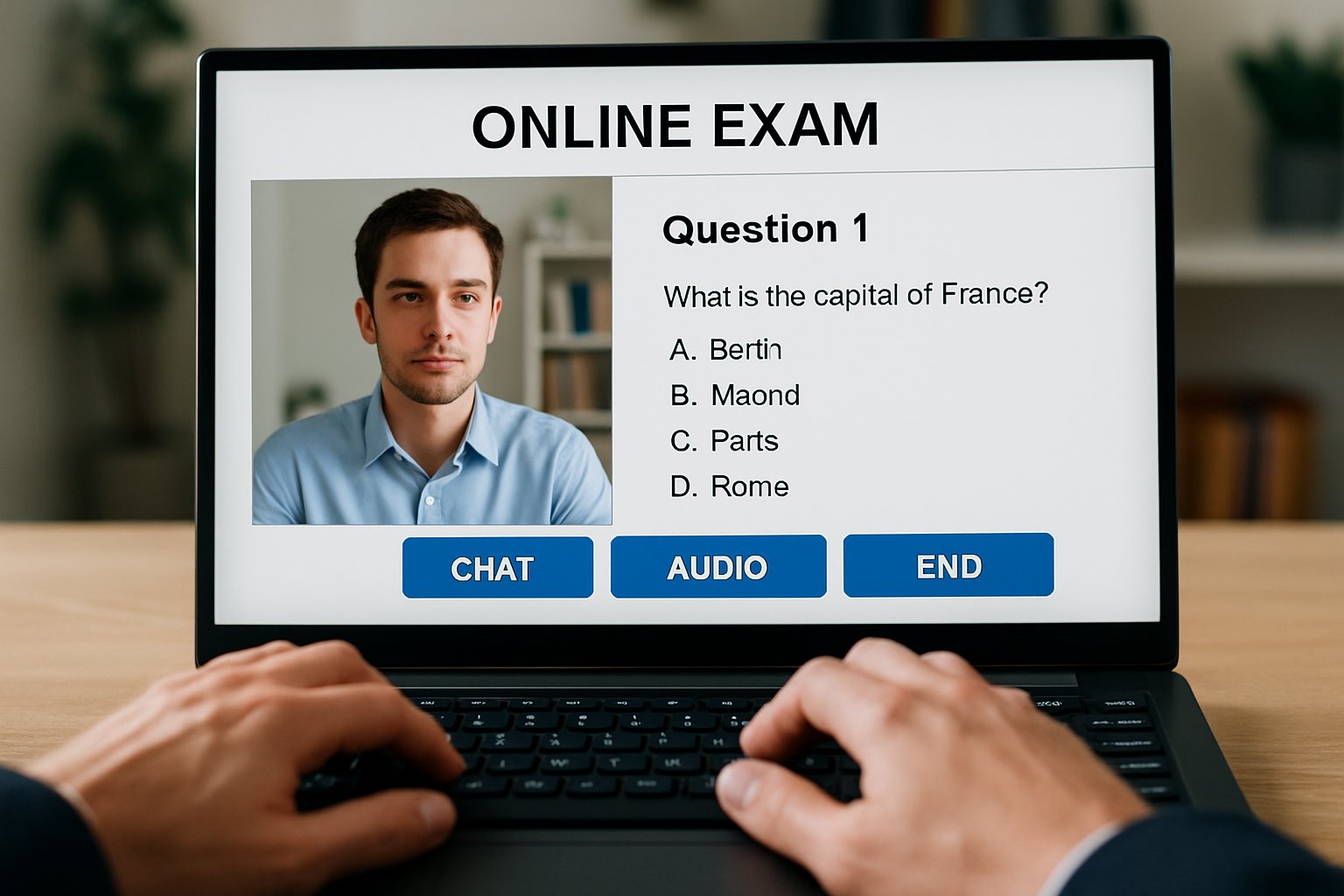 Computer screen with remote exam interface for become an online exam proctor guide
