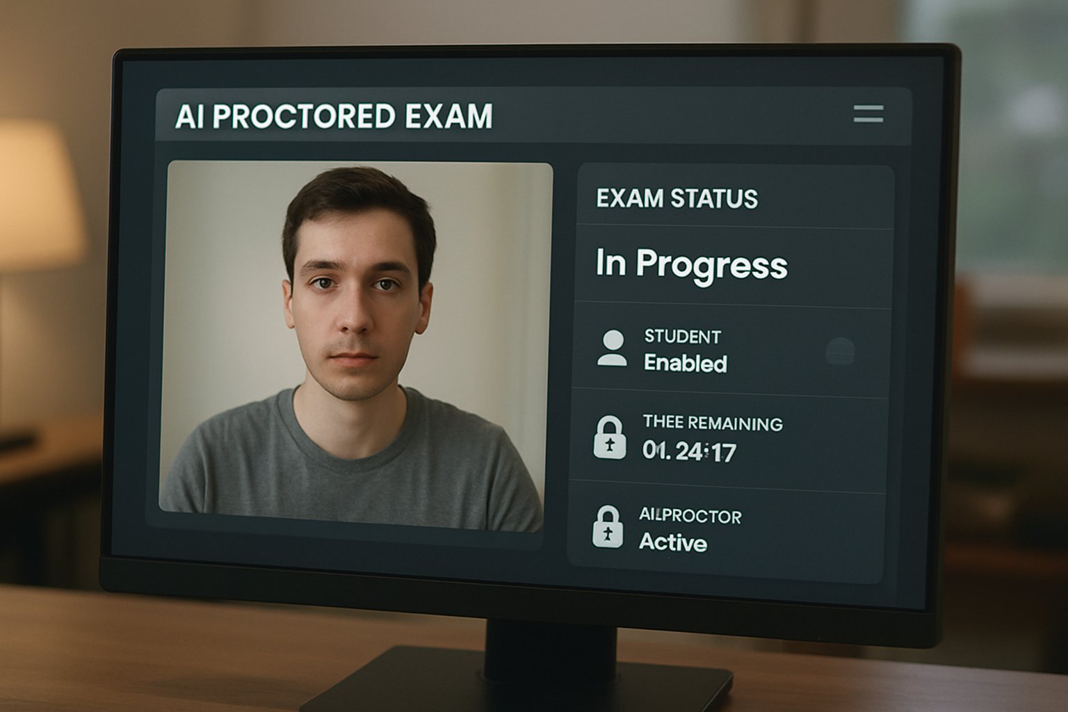 Computer showing security features during ai proctored exam
