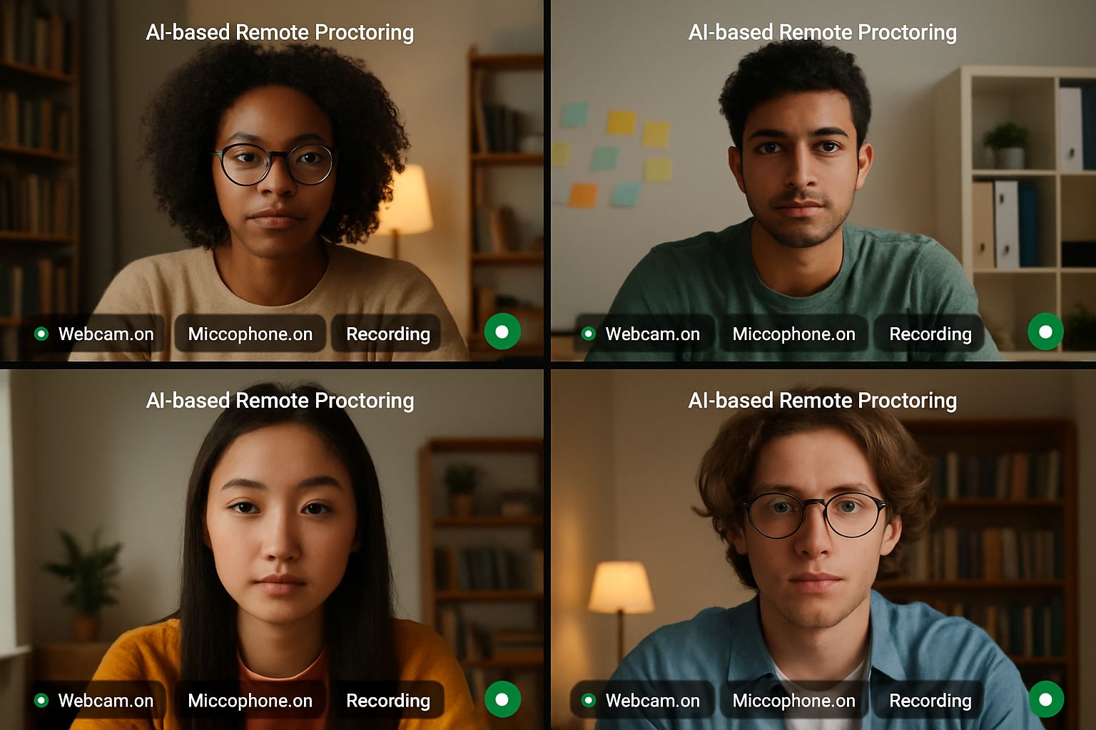 Group of students monitored by ai based remote proctoring system during an online exam.