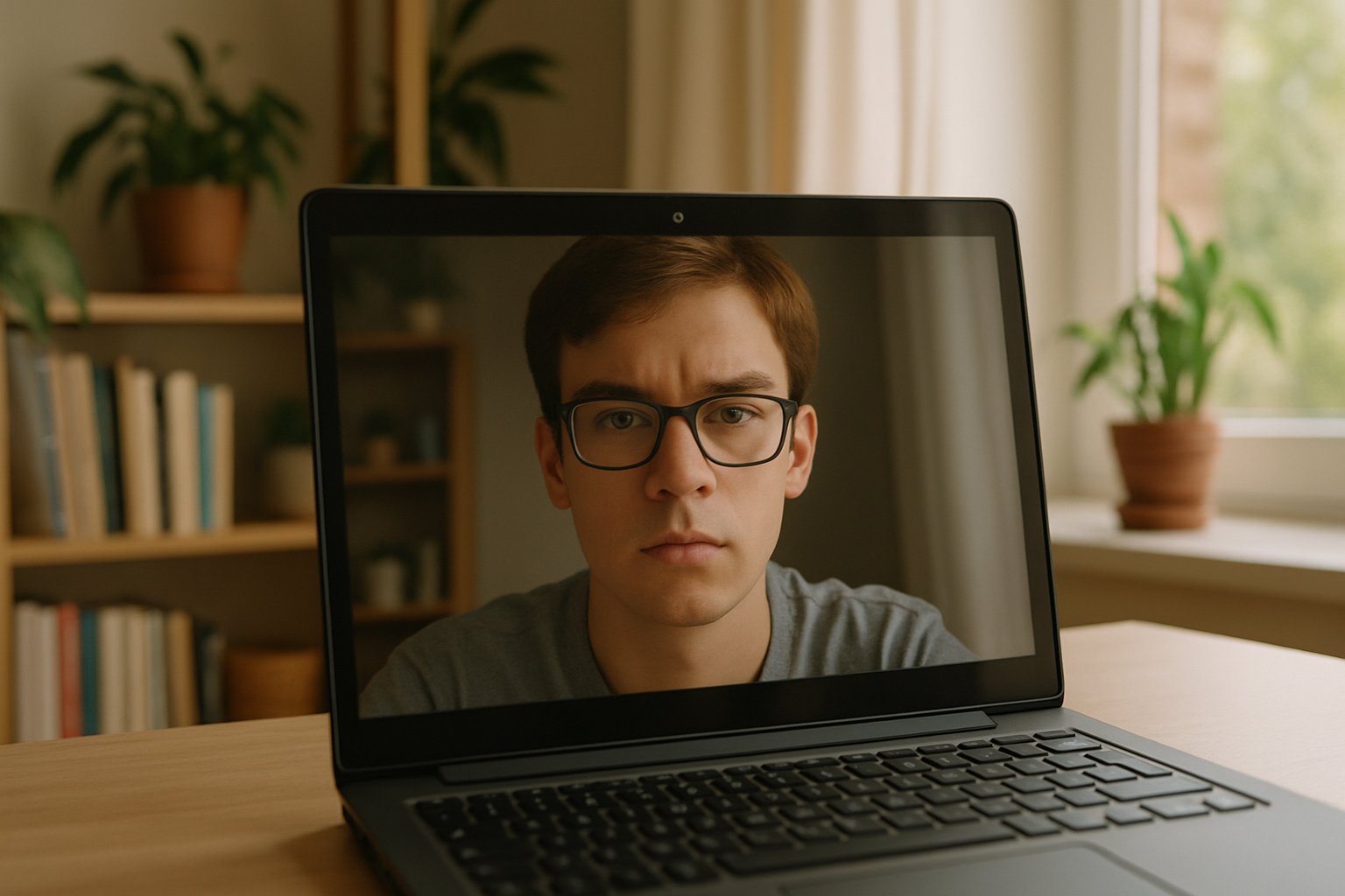 Student participating in ai based proctoring exam from home with realistic background.