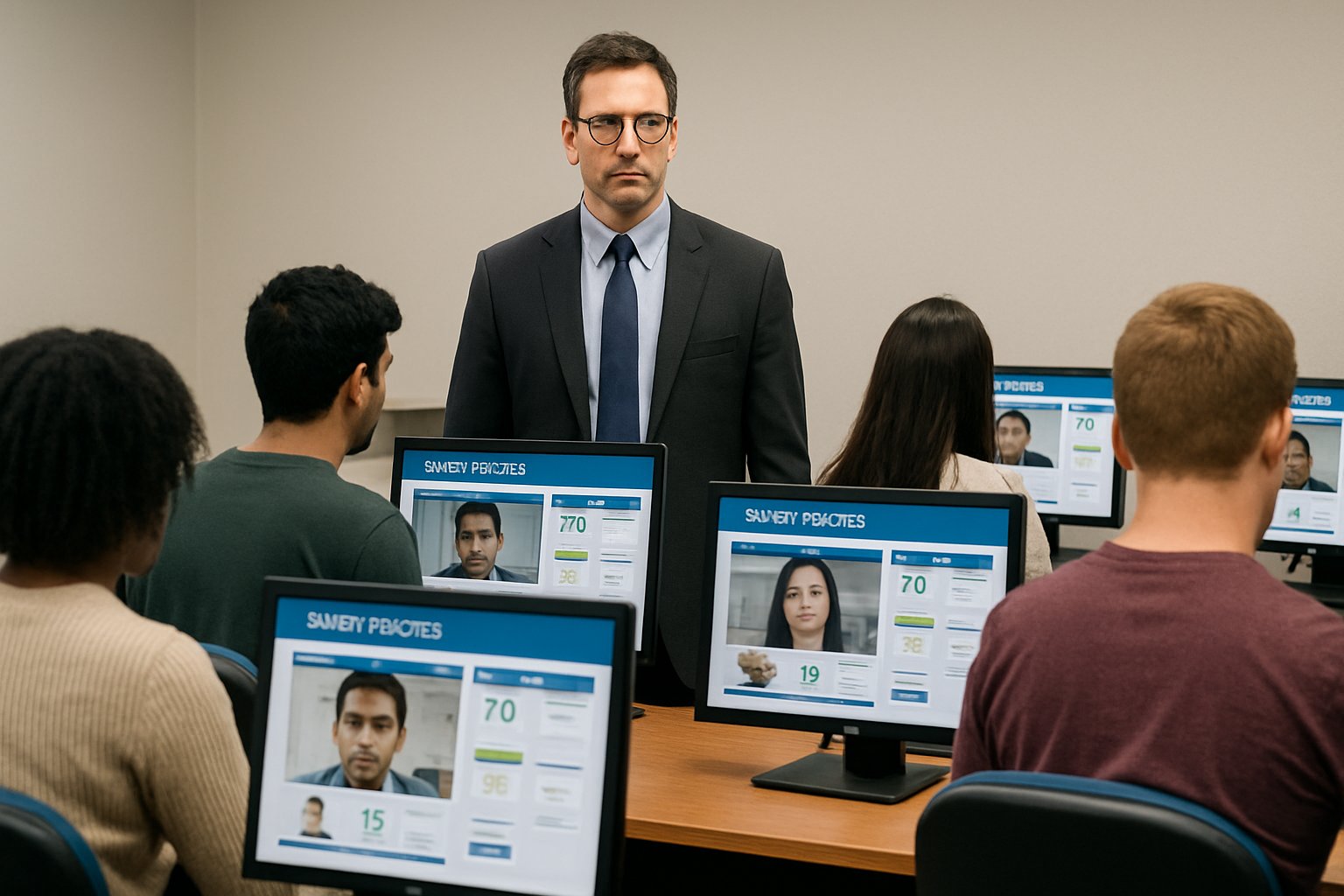 Remote proctor software monitored by in-person human proctor in a test center