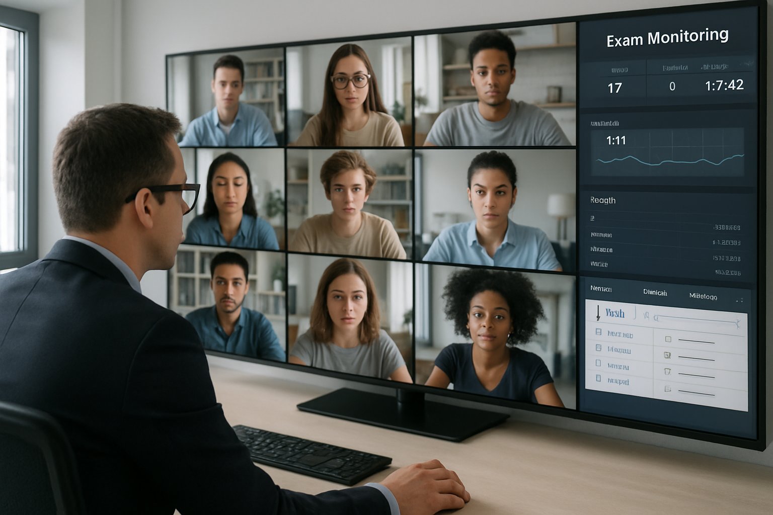 Proctor monitors live student exams using advanced remote proctor software dashboard.