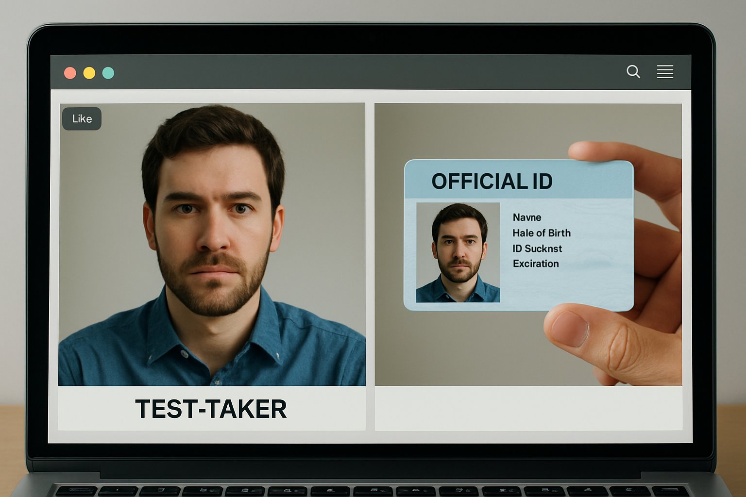 Identity verification using ai based remote proctoring system with live webcam and ID display.