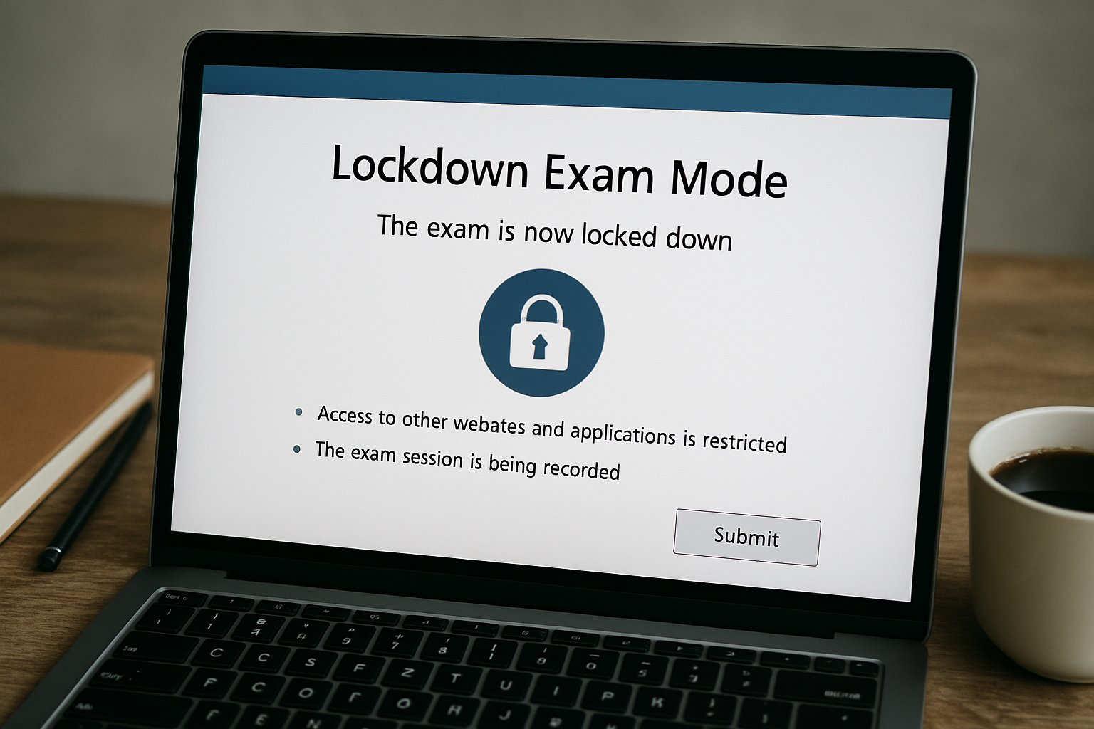 lockdown exam mode shown with software for online exam on computer screen