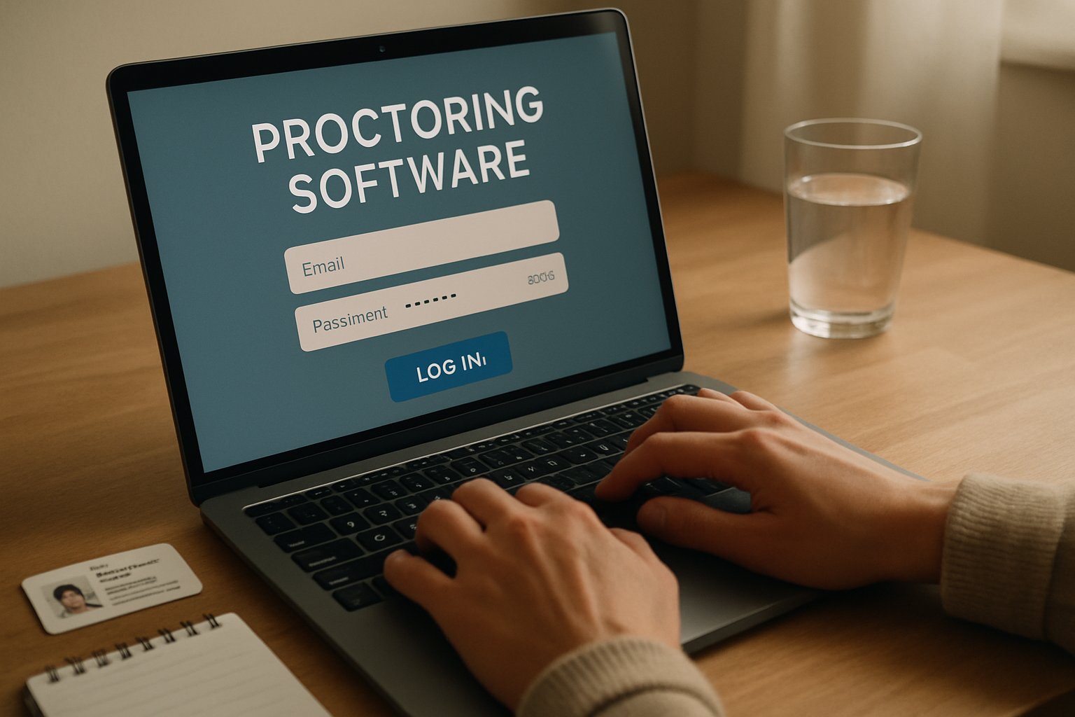 Person logging into proctoring software for an at home proctored exam.