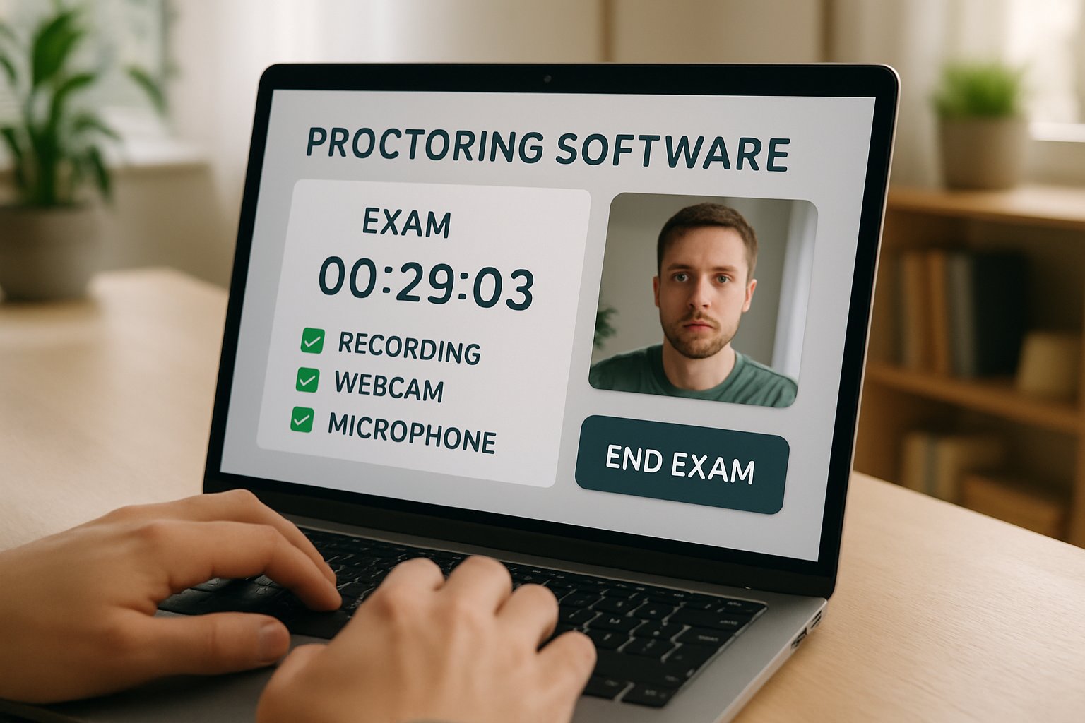 Proctoring software on screen during at home proctored exam session.