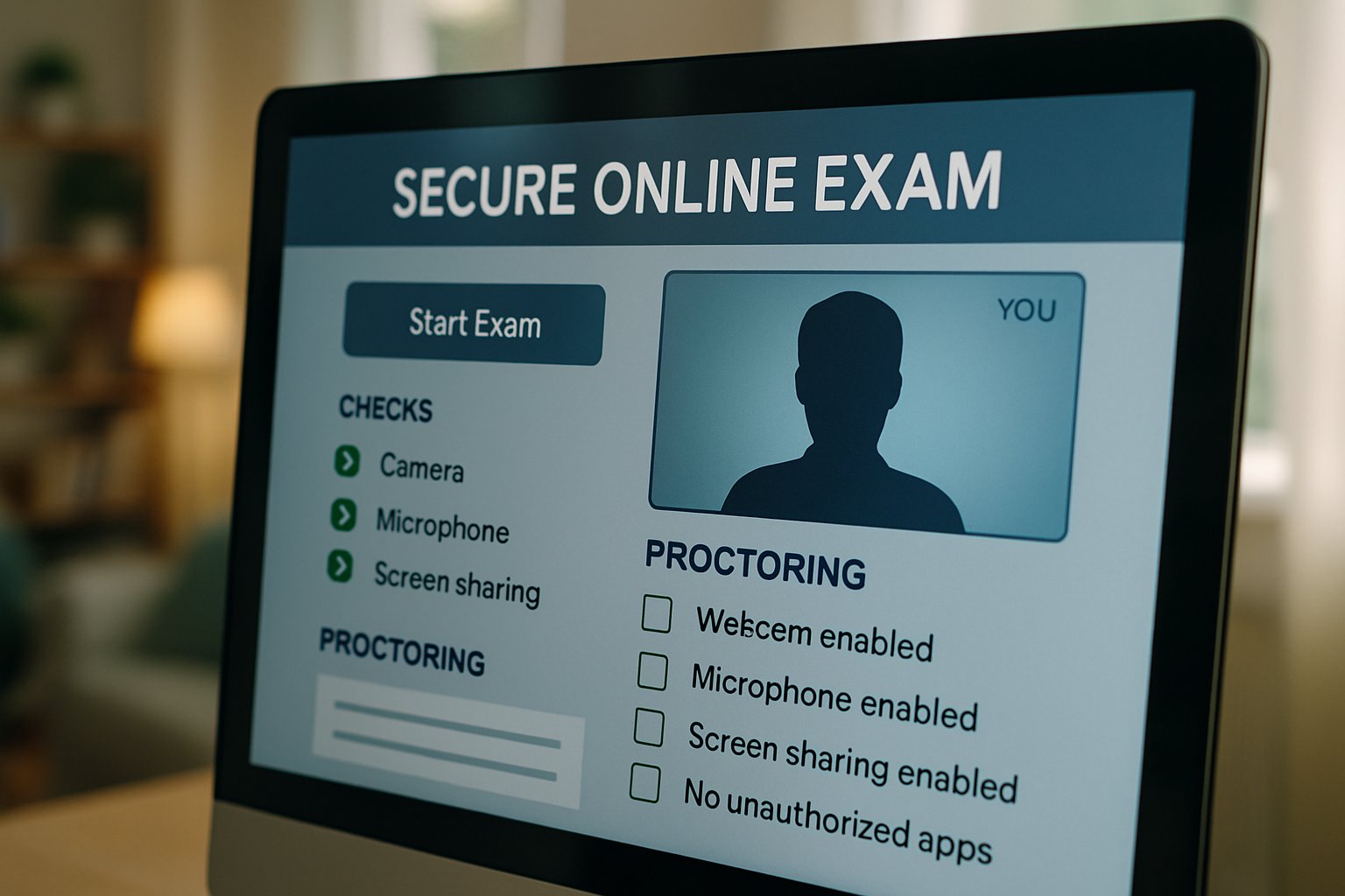 Secure online testing software for ai proctored exam display interface