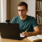 Student preparing for an ai proctored exam at home desk station